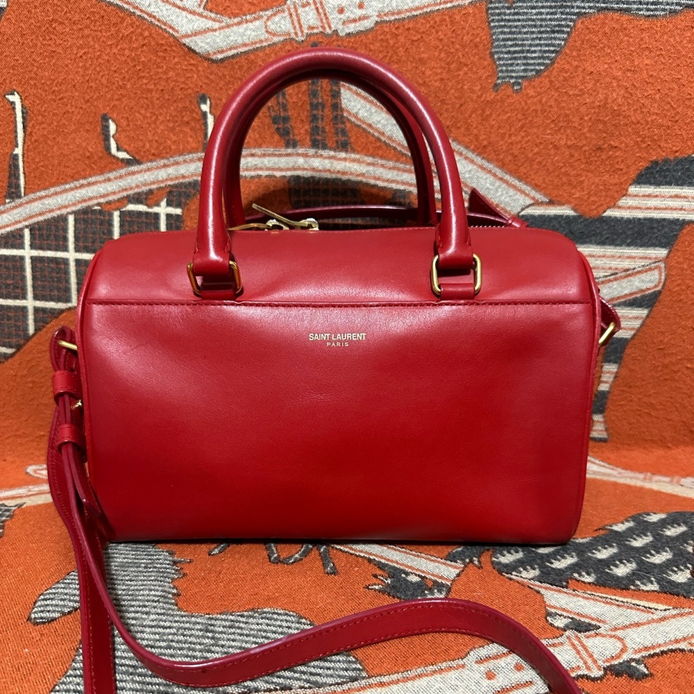 Authentic Yves Saint Laurent Mini Red Leather Satchel Handbag